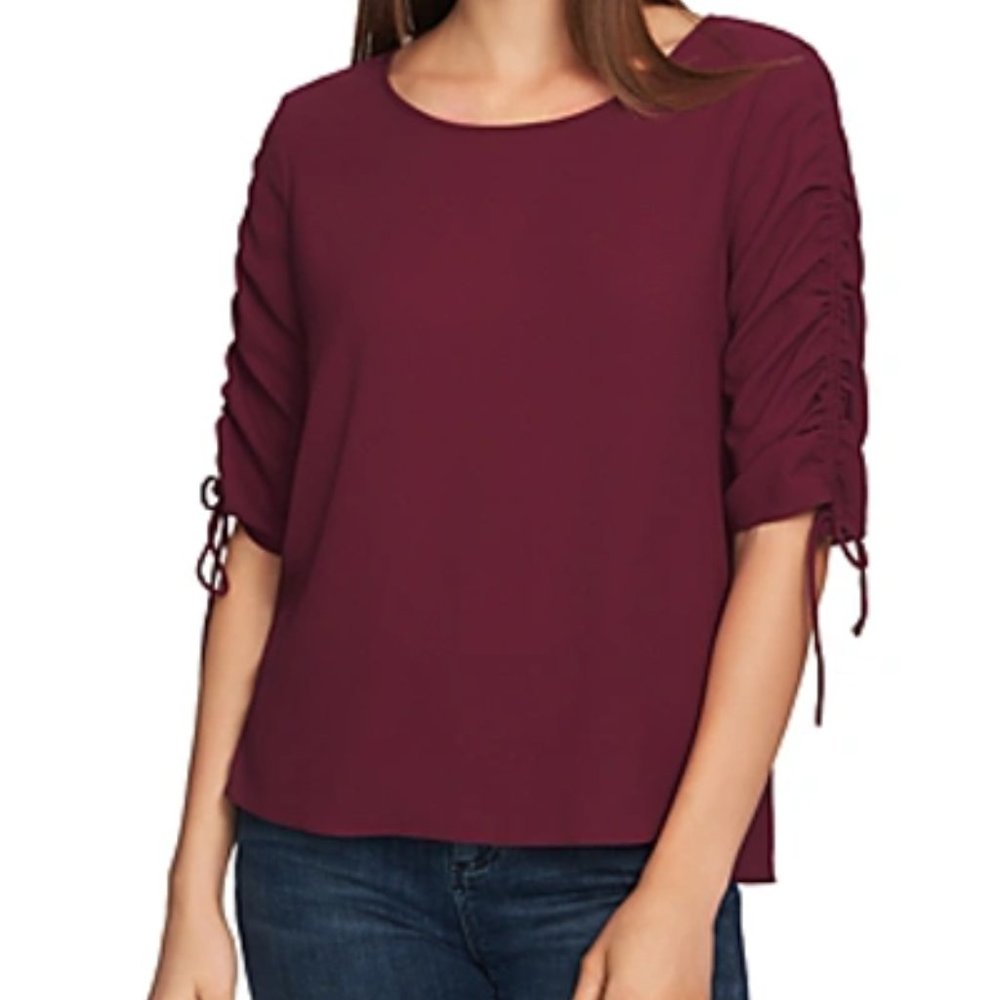 1. State Ruched Detail Tie Sleeve Blouse In Plumberry